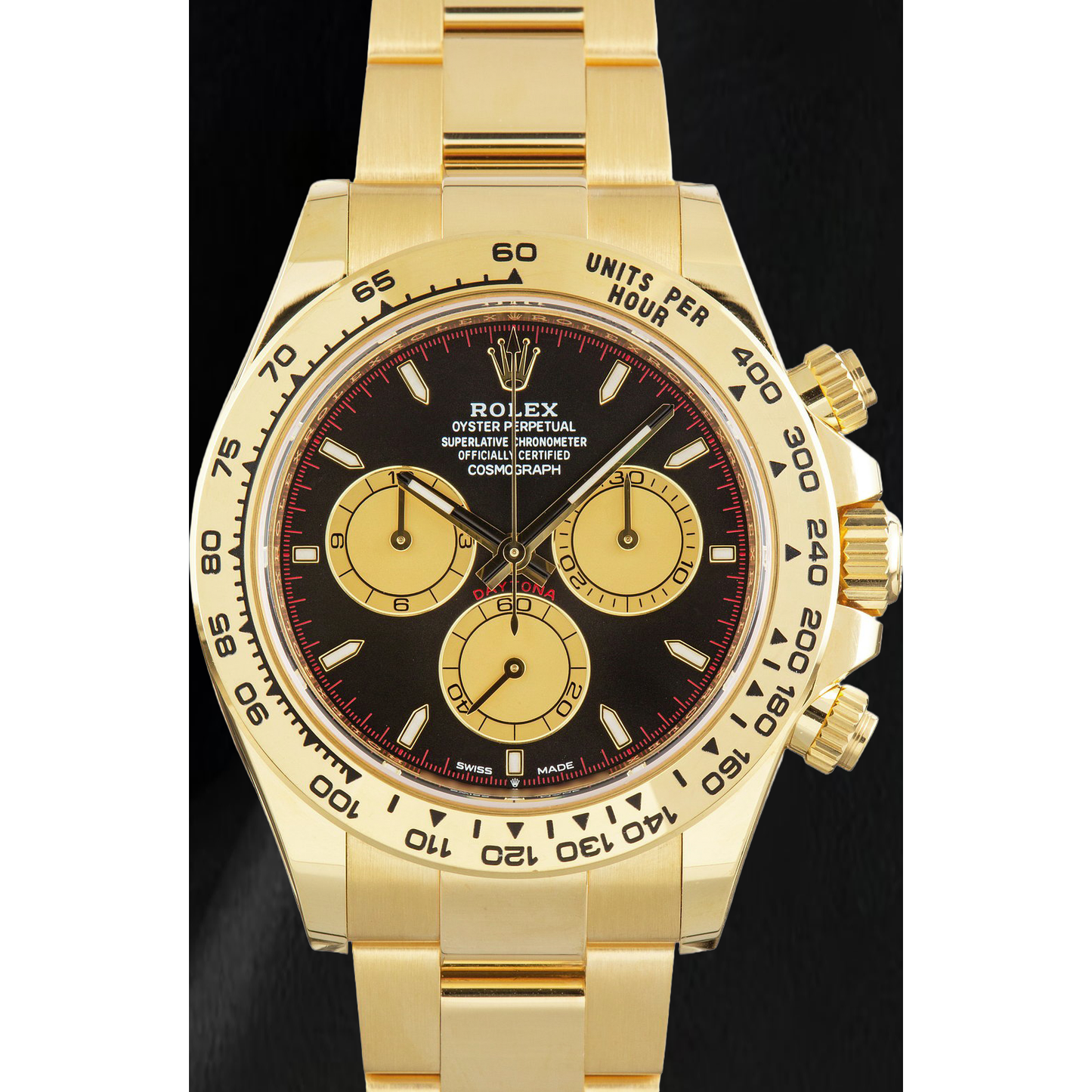 Rolex Cosmograph Daytona 126508 40 mm Gelbgold-Uhr mit schwarzem Zifferblatt