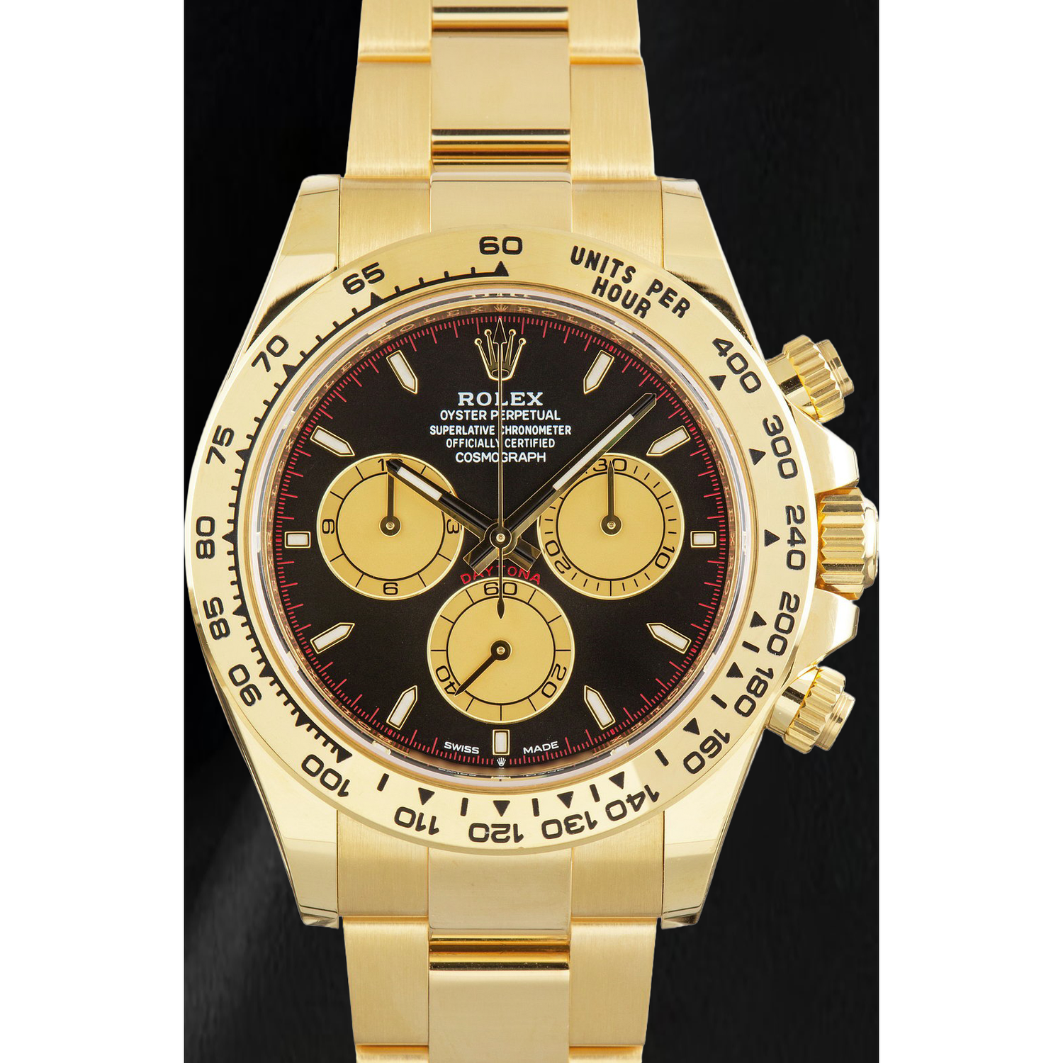 Rolex Cosmograph Daytona 126508 40 mm Gelbgold-Uhr mit schwarzem Zifferblatt