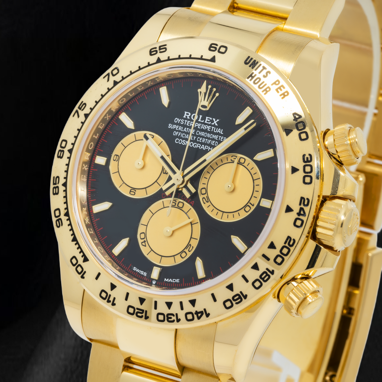 Rolex Cosmograph Daytona 126508 40 mm Gelbgold-Uhr mit schwarzem Zifferblatt