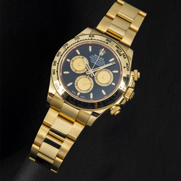 Rolex Cosmograph Daytona 126508 40 mm Gelbgold-Uhr mit schwarzem Zifferblatt