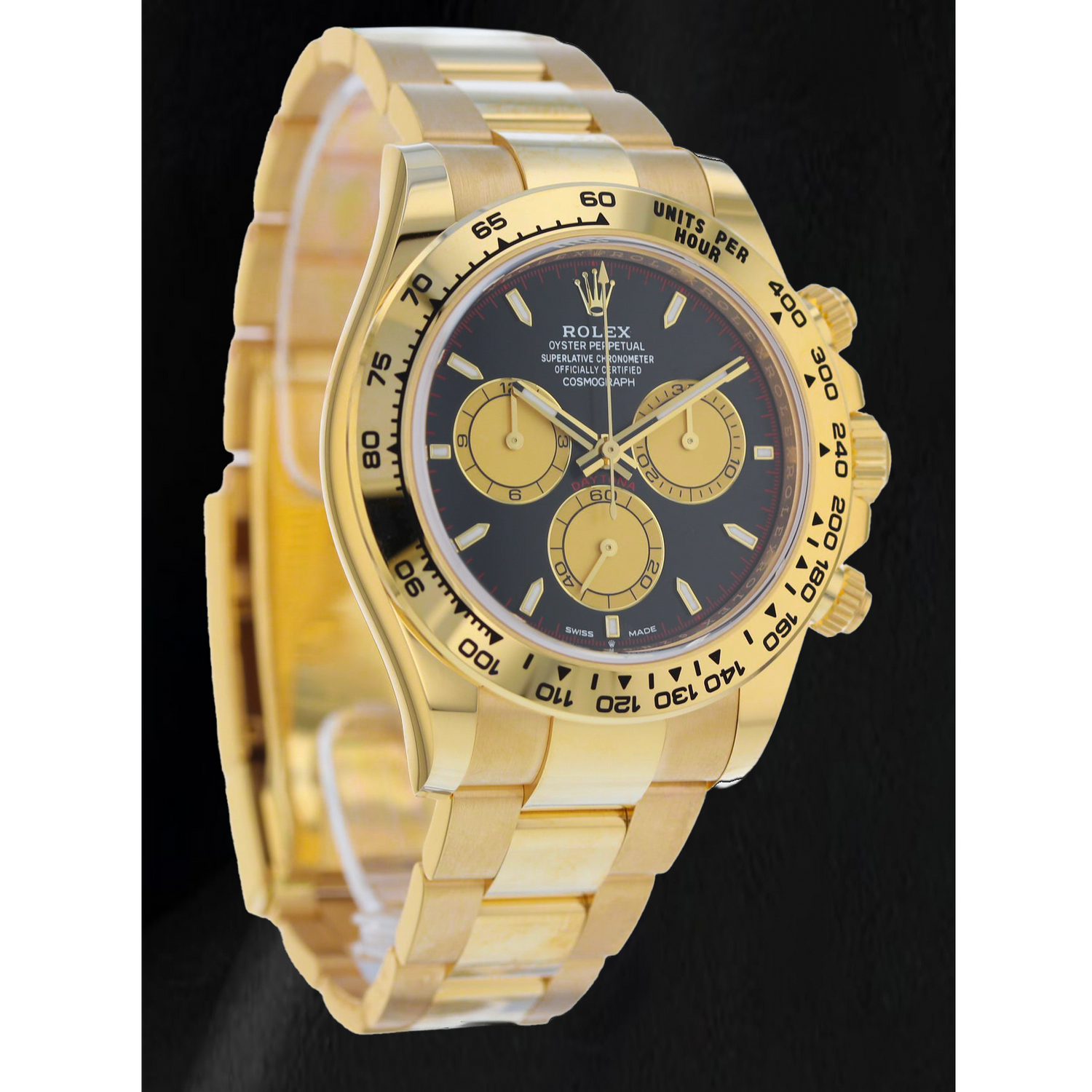 Rolex Cosmograph Daytona 126508 40 mm Gelbgold-Uhr mit schwarzem Zifferblatt