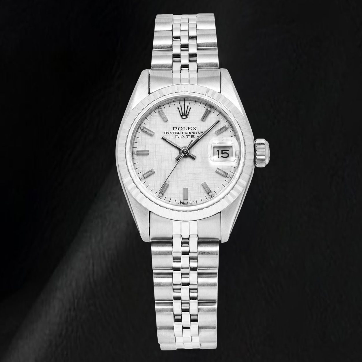 Rolex Date 6916 26 mm Uhr, silbernes Leinen-Zifferblatt, Jubilé-Armband aus Edelstahl