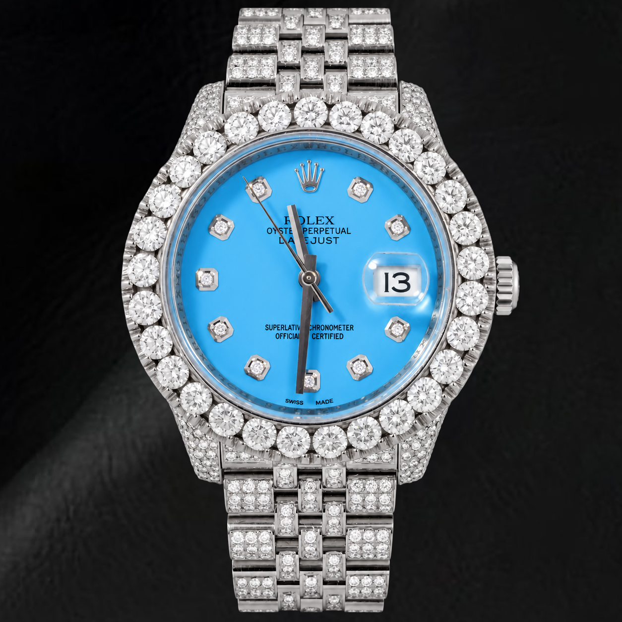 Rolex Datejust 116200 36 mm Edelstahl-Uhr mit eisblauem Diamantzifferblatt