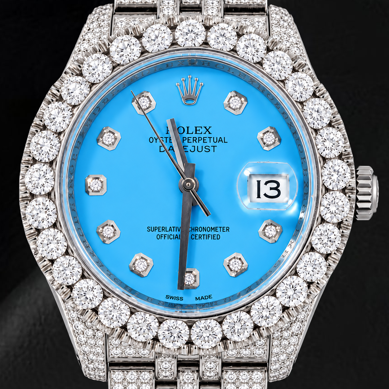 Rolex Datejust 116200 36 mm Edelstahl-Uhr mit eisblauem Diamantzifferblatt