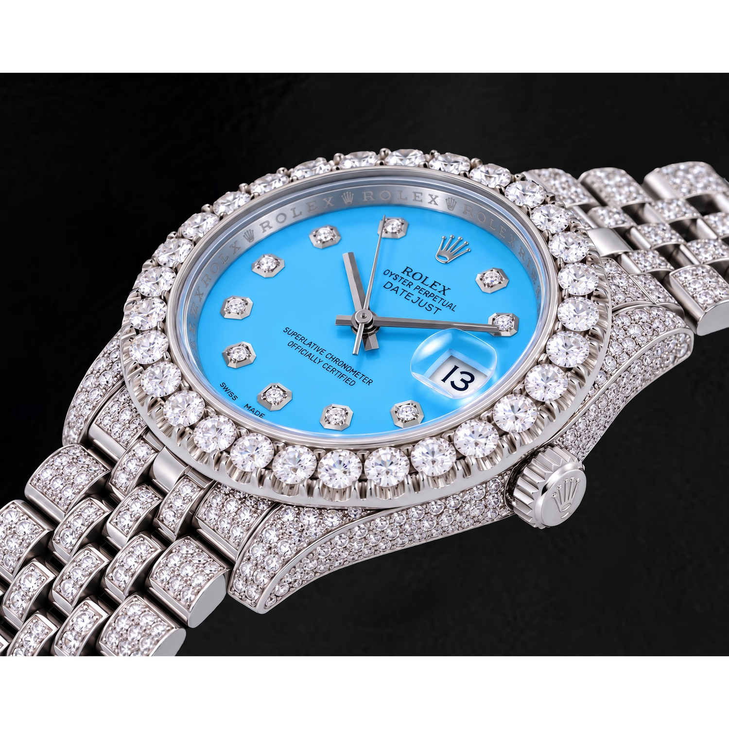 Rolex Datejust 116200 36 mm Edelstahl-Uhr mit eisblauem Diamantzifferblatt