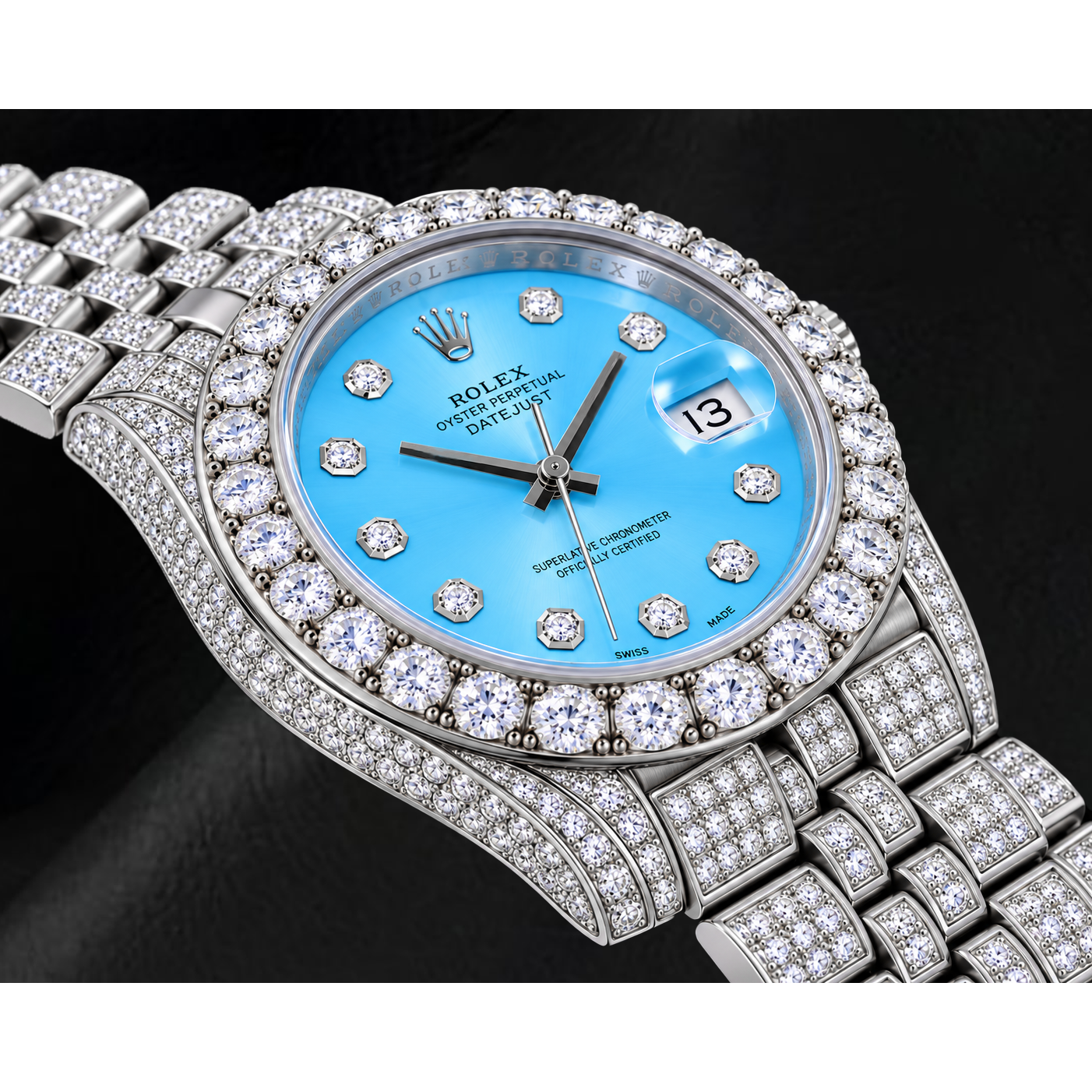 Rolex Datejust 116200 36 mm Edelstahl-Uhr mit eisblauem Diamantzifferblatt