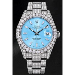 Rolex Datejust 116200 36 mm Edelstahluhr mit eisblauem Baguette-Diamantzifferblatt