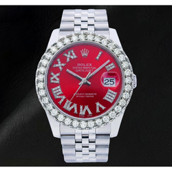 Rolex Datejust 116200 36 mm Edelstahluhr mit rotem römischem Diamantzifferblatt