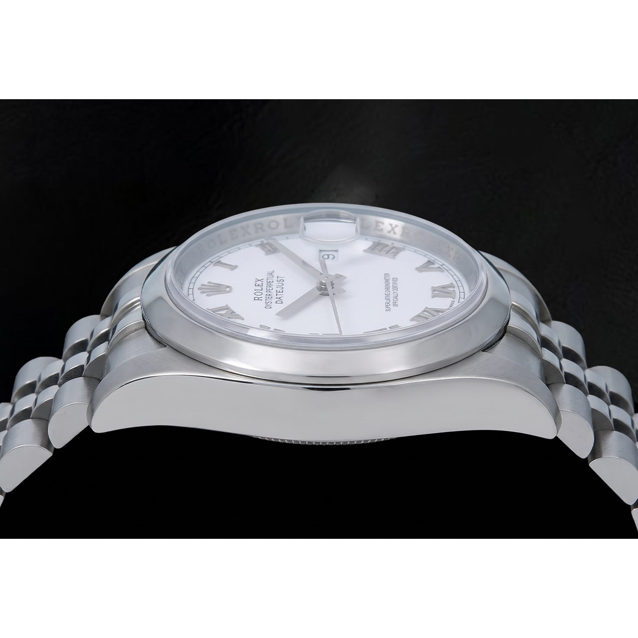 Rolex Datejust 116200 36 mm Edelstahluhr mit weißem Zifferblatt und römischen Ziffern