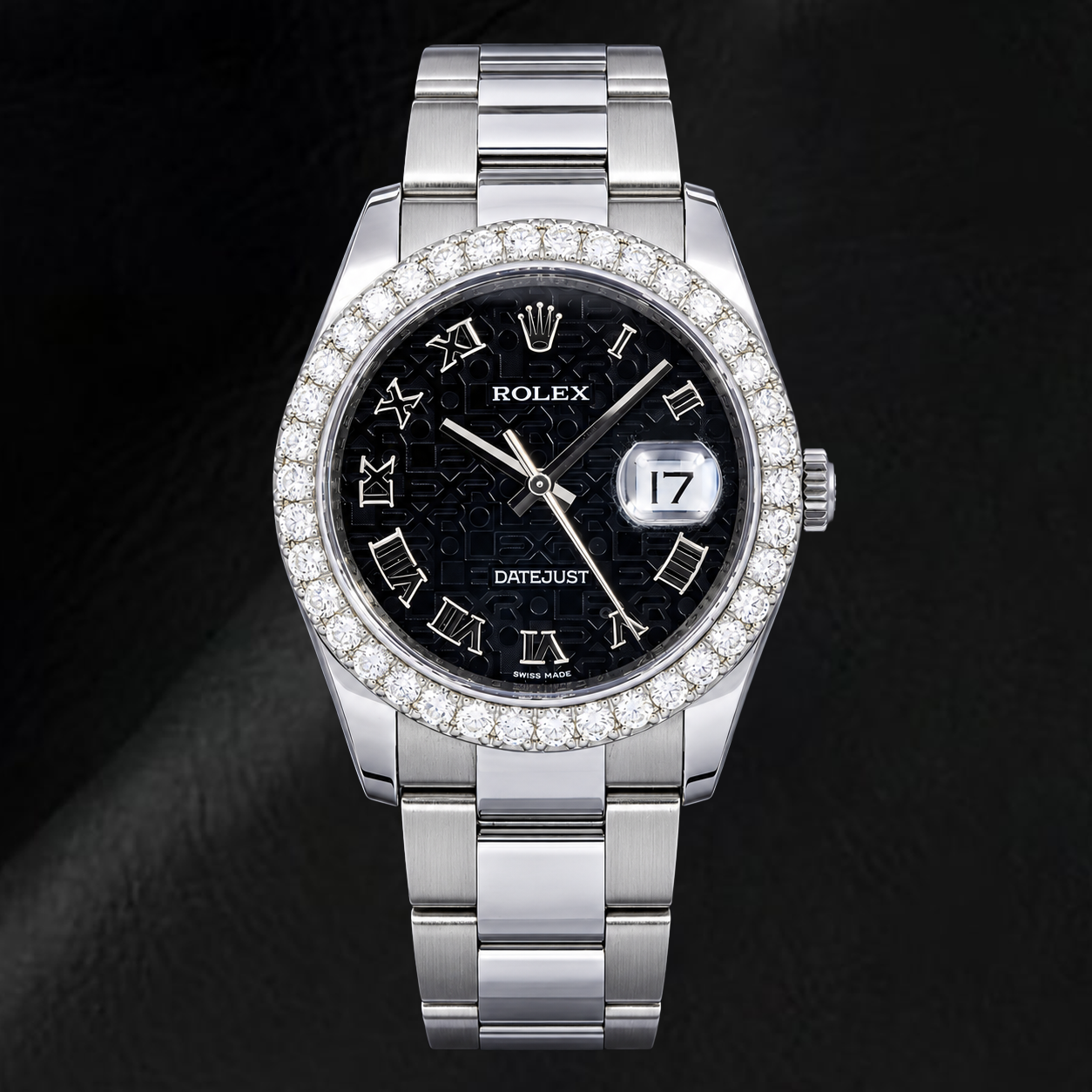 Rolex Datejust 116200 36 mm Uhr aus Edelstahl mit schwarzem Jubilé-Zifferblatt und römischen Ziffern