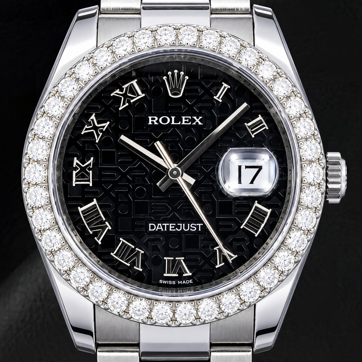 Rolex Datejust 116200 36 mm Uhr aus Edelstahl mit schwarzem Jubilé-Zifferblatt und römischen Ziffern