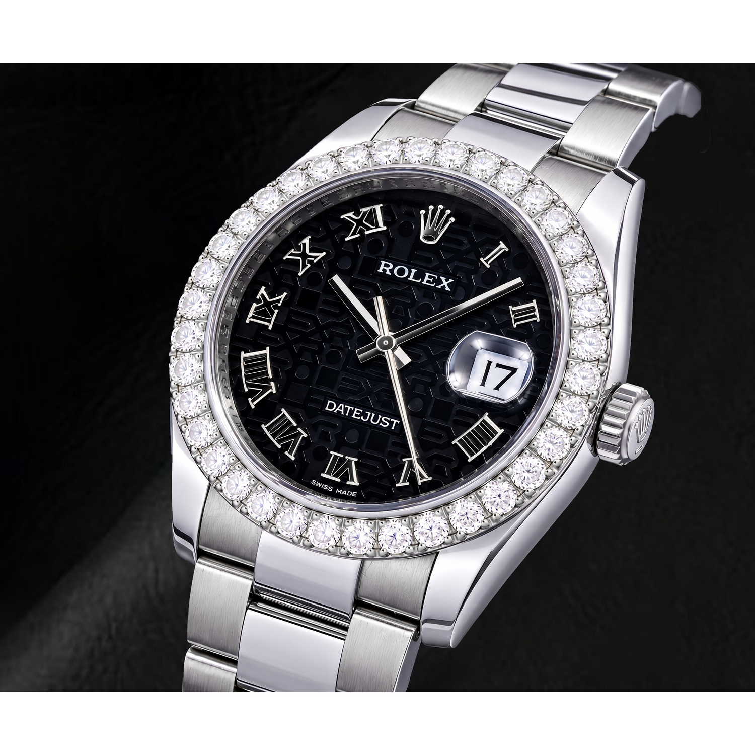 Rolex Datejust 116200 36 mm Uhr aus Edelstahl mit schwarzem Jubilé-Zifferblatt und römischen Ziffern