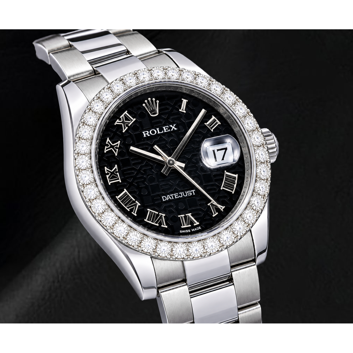 Rolex Datejust 116200 36 mm Uhr aus Edelstahl mit schwarzem Jubilé-Zifferblatt und römischen Ziffern