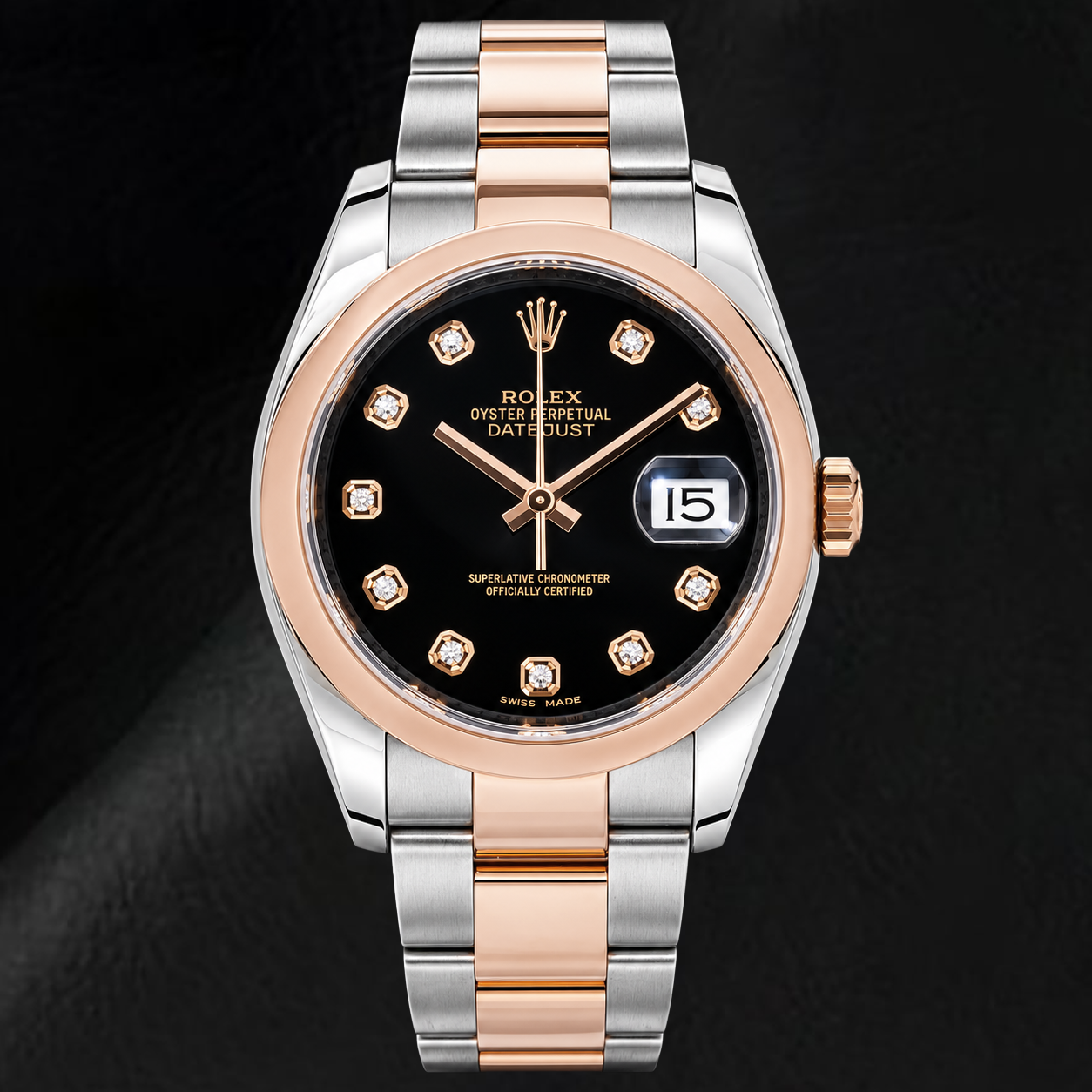 Rolex Datejust 116201 36 mm Schwarzes Diamantzifferblatt Bicolor Uhr