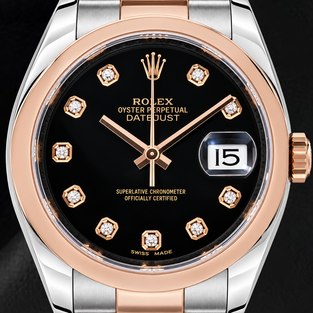 Rolex Datejust 116201 36 mm Schwarzes Diamantzifferblatt Bicolor Uhr