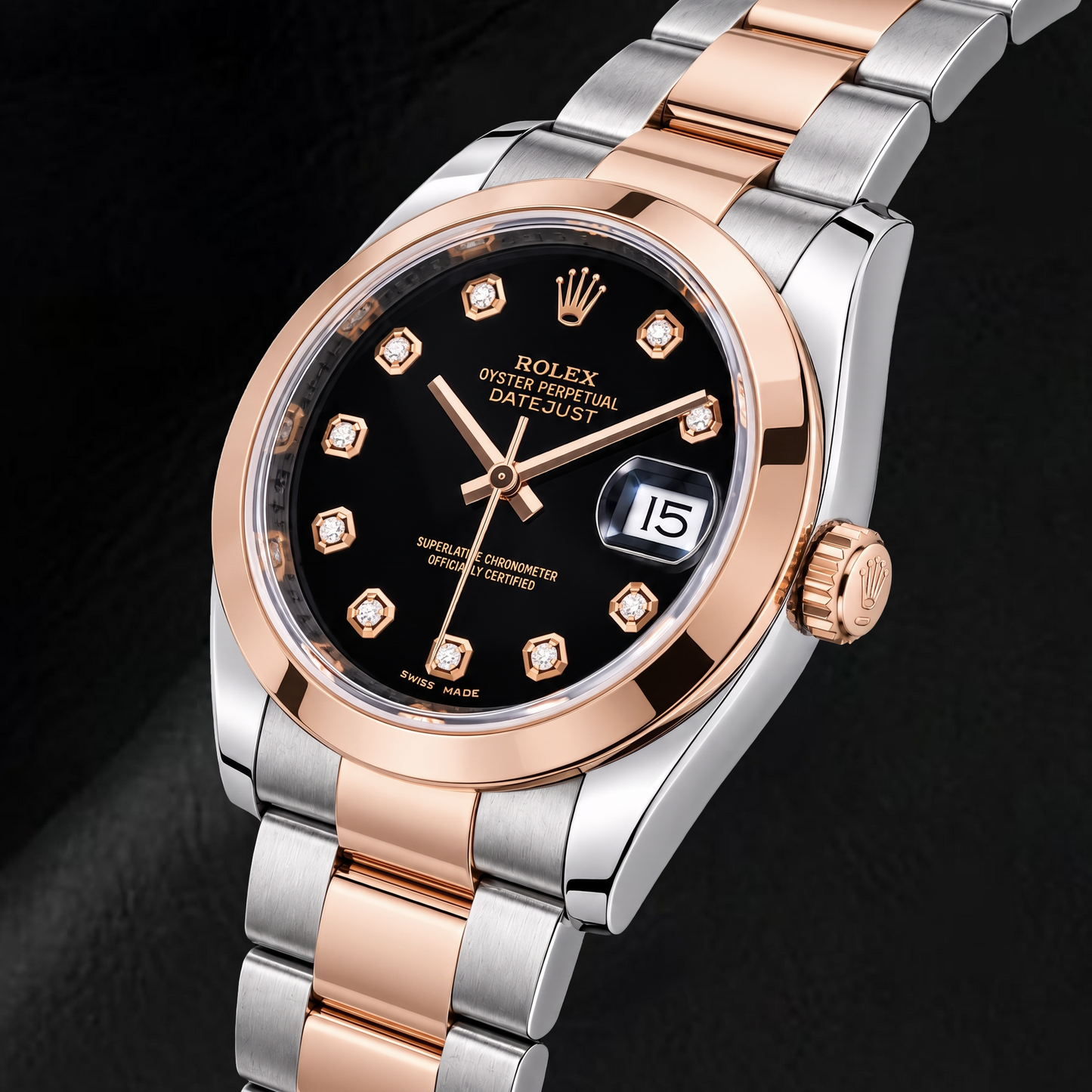 Rolex Datejust 116201 36 mm Schwarzes Diamantzifferblatt Bicolor Uhr