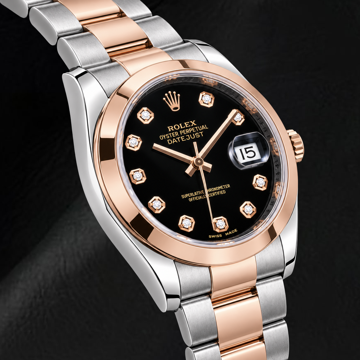 Rolex Datejust 116201 36 mm Schwarzes Diamantzifferblatt Bicolor Uhr