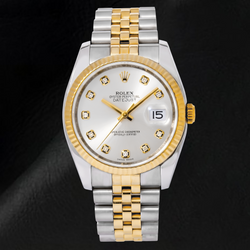Rolex Datejust 116233 36 mm Bicolor-Uhr mit silbernem Diamantzifferblatt