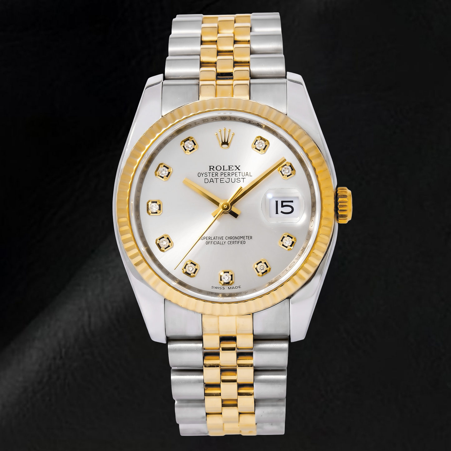 Rolex Datejust 116233 36 mm Bicolor-Uhr mit silbernem Diamantzifferblatt