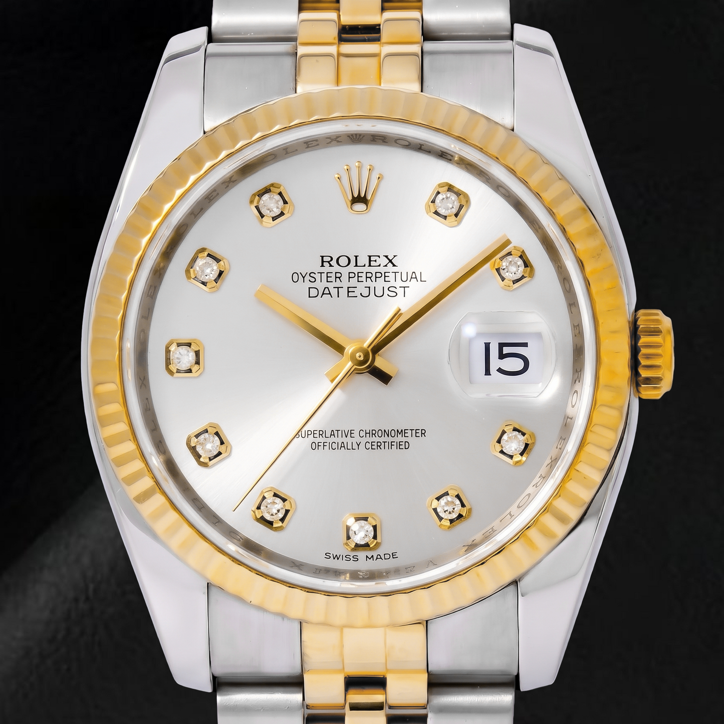 Rolex Datejust 116233 36 mm Bicolor-Uhr mit silbernem Diamantzifferblatt