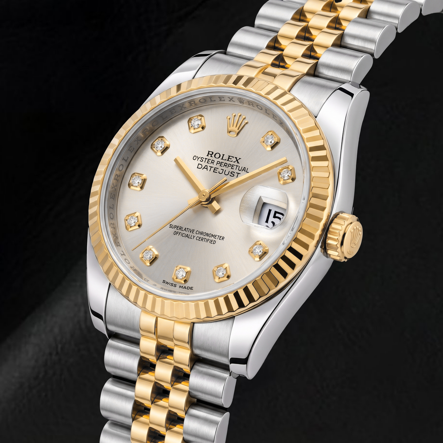 Rolex Datejust 116233 36 mm Bicolor-Uhr mit silbernem Diamantzifferblatt