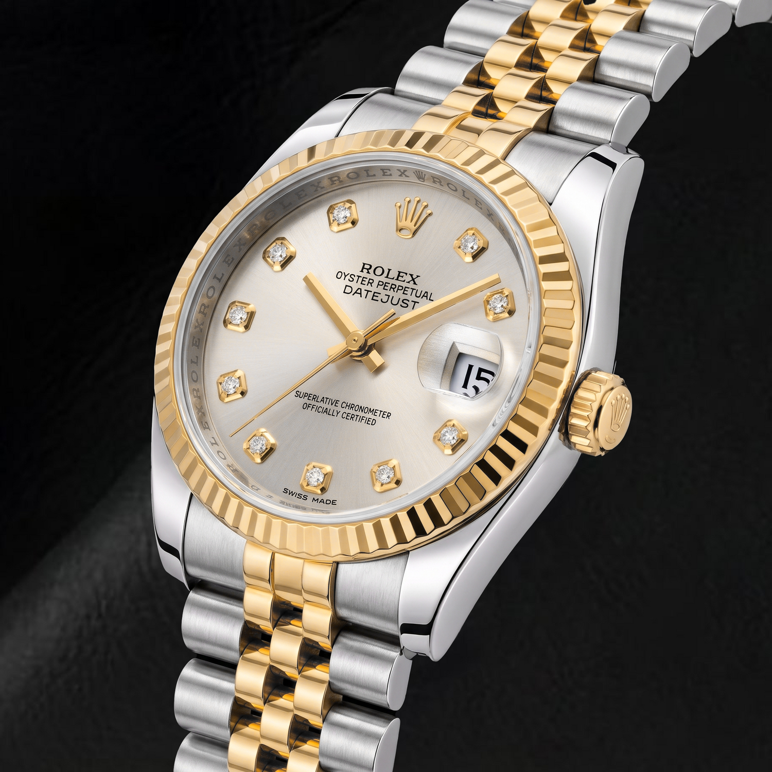 Rolex Datejust 116233 36 mm Bicolor-Uhr mit silbernem Diamantzifferblatt
