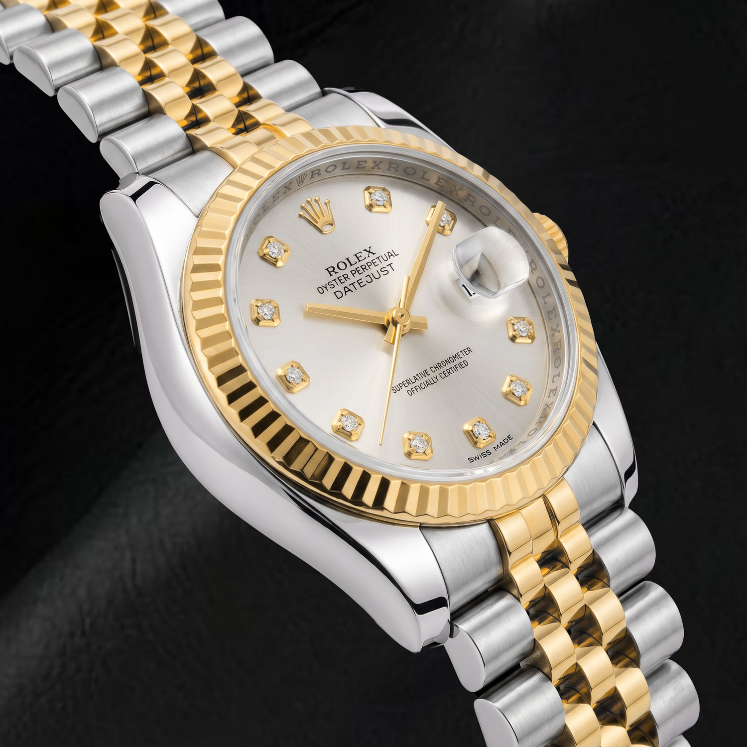 Rolex Datejust 116233 36 mm Bicolor-Uhr mit silbernem Diamantzifferblatt
