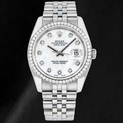 Rolex Datejust 116234 36 mm Edelstahl-Uhr mit weißem Perlmutt-Diamantzifferblatt