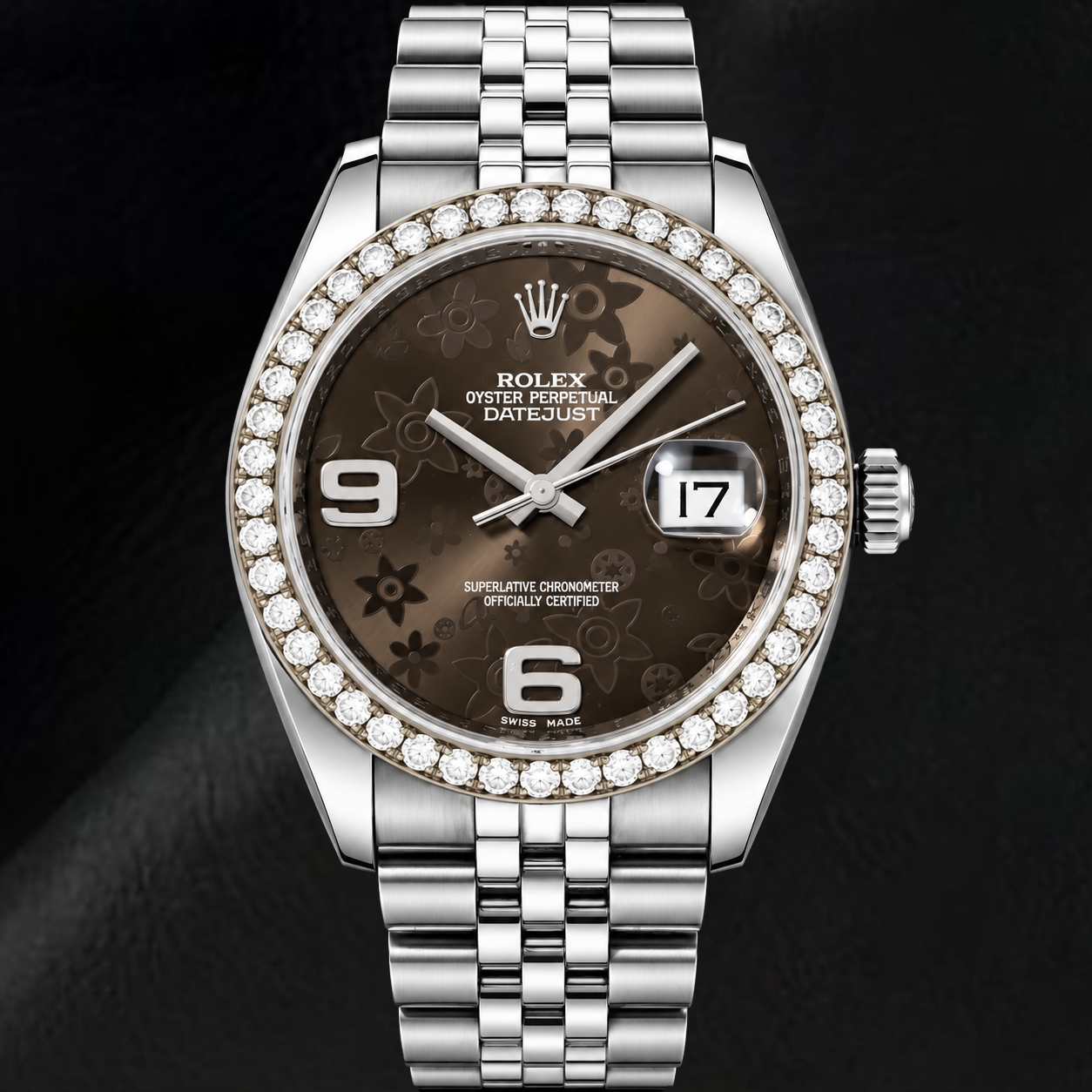 Rolex Datejust 116234 36 mm Uhr aus Edelstahl mit braunem floralem Zifferblatt mit arabischen Ziffern