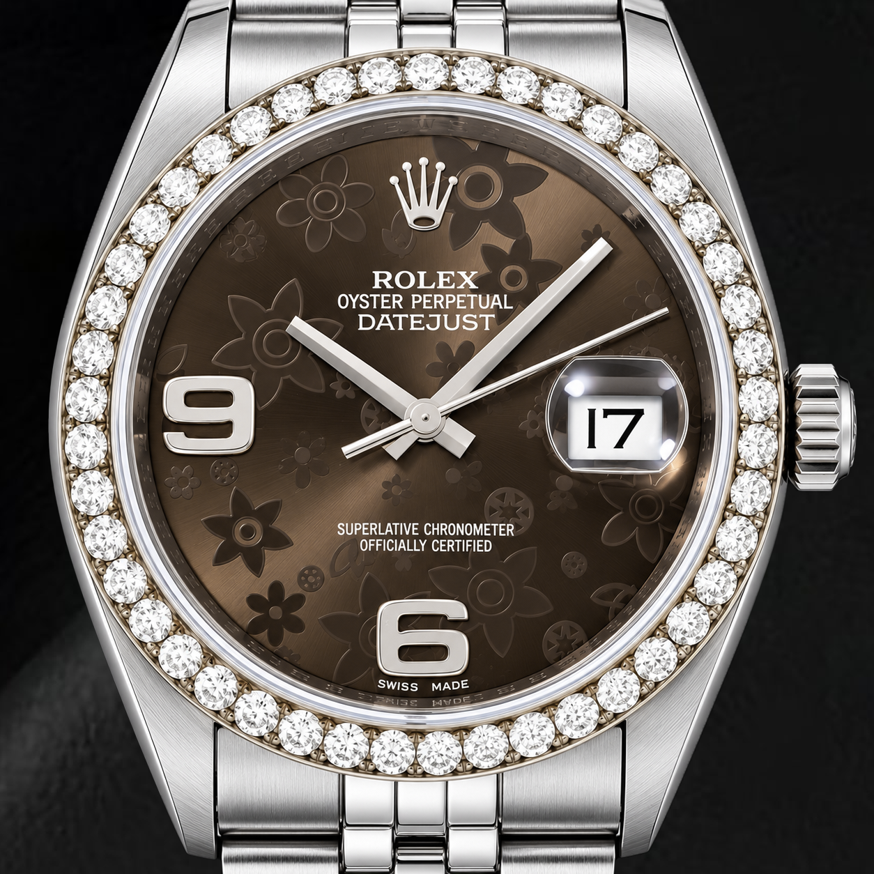Rolex Datejust 116234 36 mm Uhr aus Edelstahl mit braunem floralem Zifferblatt mit arabischen Ziffern