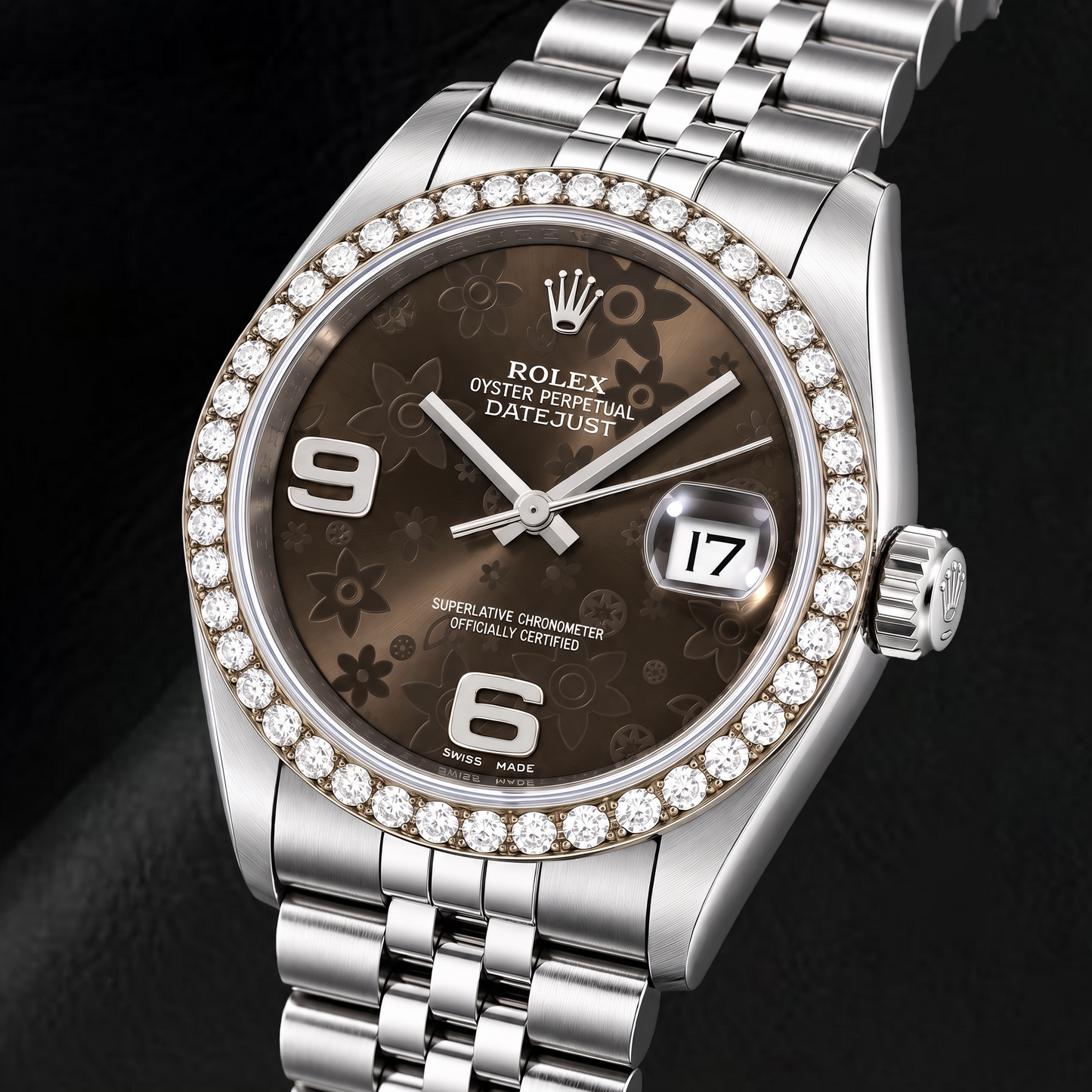 Rolex Datejust 116234 36 mm Uhr aus Edelstahl mit braunem floralem Zifferblatt mit arabischen Ziffern
