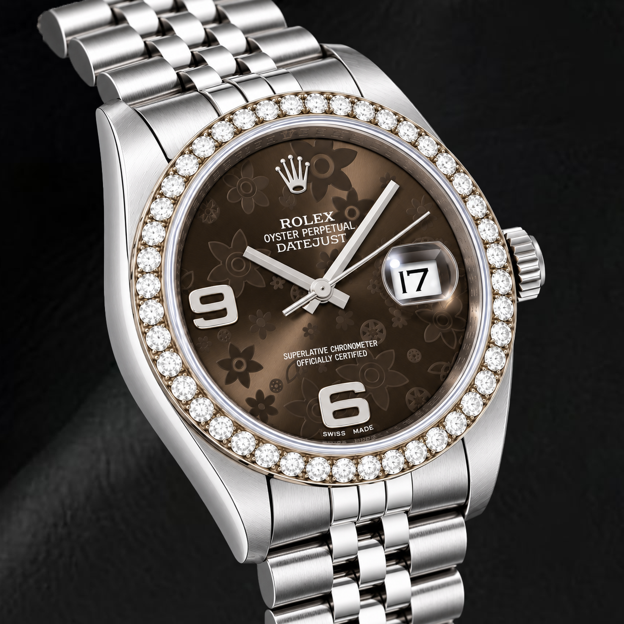 Rolex Datejust 116234 36 mm Uhr aus Edelstahl mit braunem floralem Zifferblatt mit arabischen Ziffern