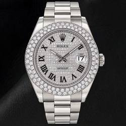 Rolex Datejust 116300 41 mm Edelstahluhr mit Diamant-Pavé-Zifferblatt und römischen Ziffern