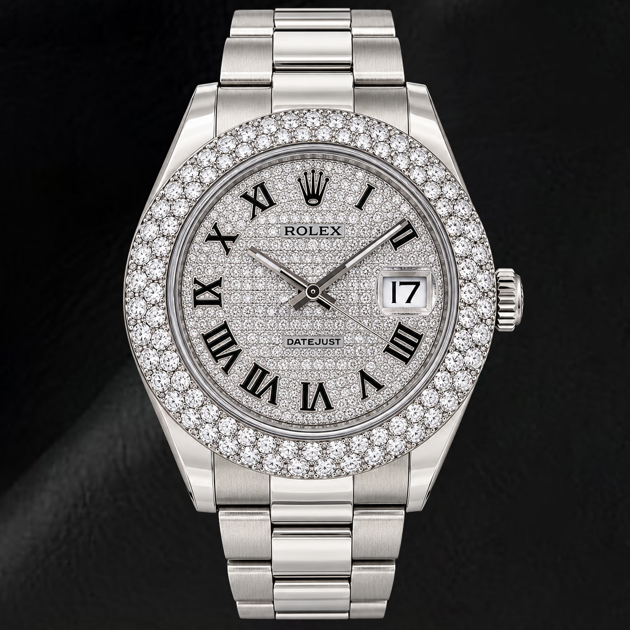 Rolex Datejust 116300 41 mm Edelstahluhr mit Diamant-Pavé-Zifferblatt und römischen Ziffern