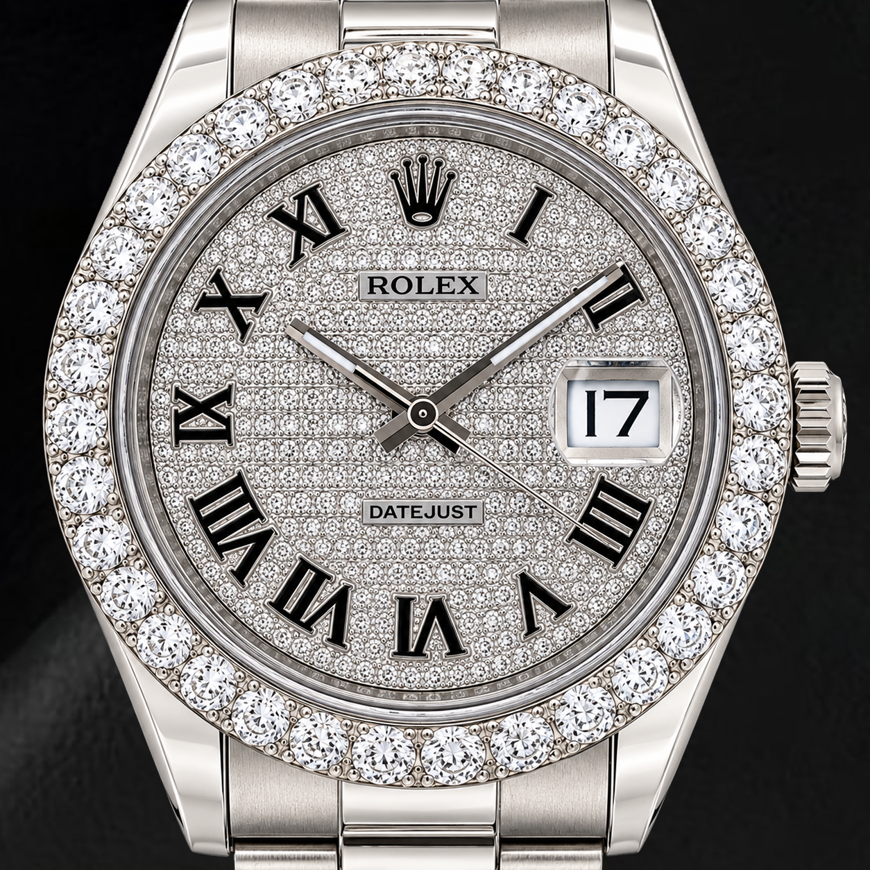 Rolex Datejust 116300 41 mm Edelstahluhr mit Diamant-Pavé-Zifferblatt und römischen Ziffern