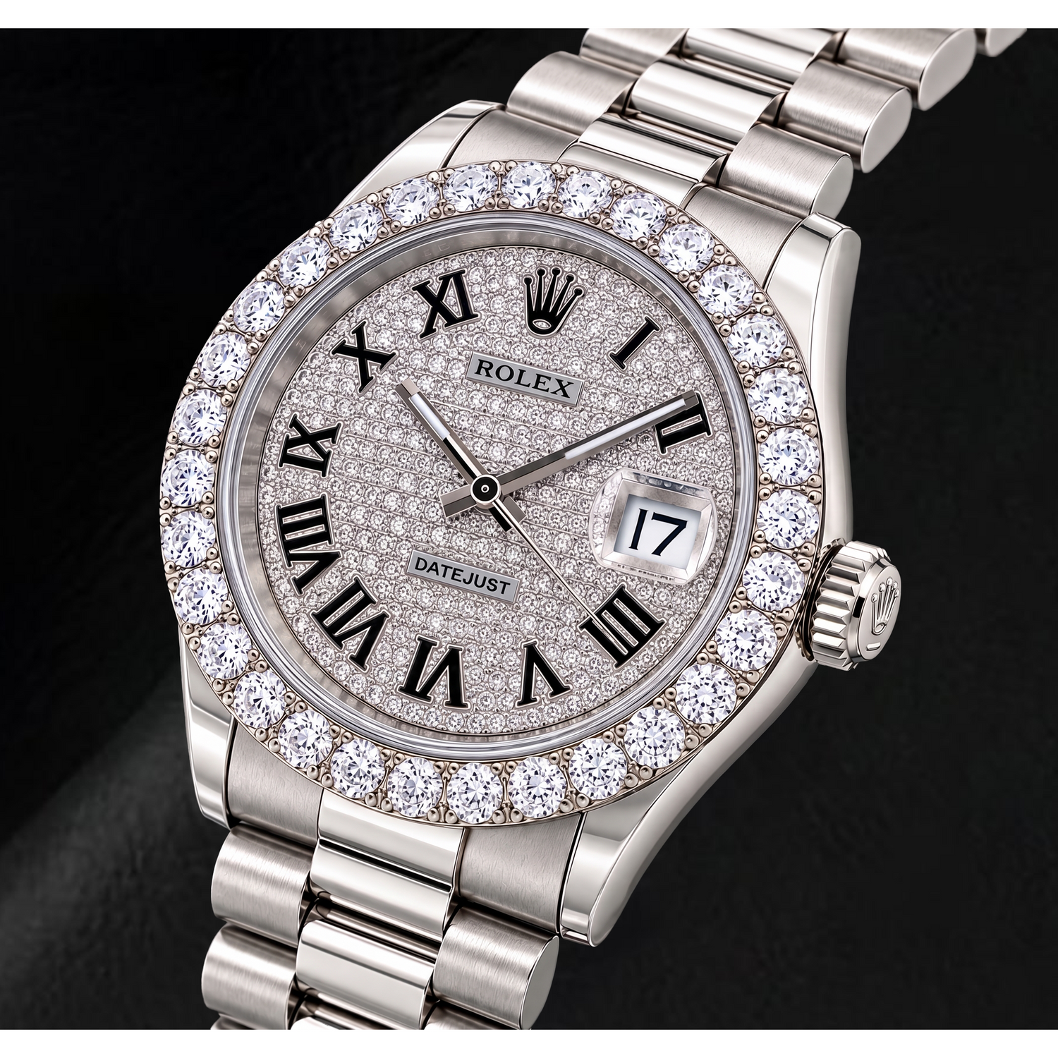 Rolex Datejust 116300 41 mm Edelstahluhr mit Diamant-Pavé-Zifferblatt und römischen Ziffern