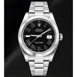Rolex Datejust 116300 41 mm Uhr aus Edelstahl mit schwarzem Zifferblatt und römischen Ziffern