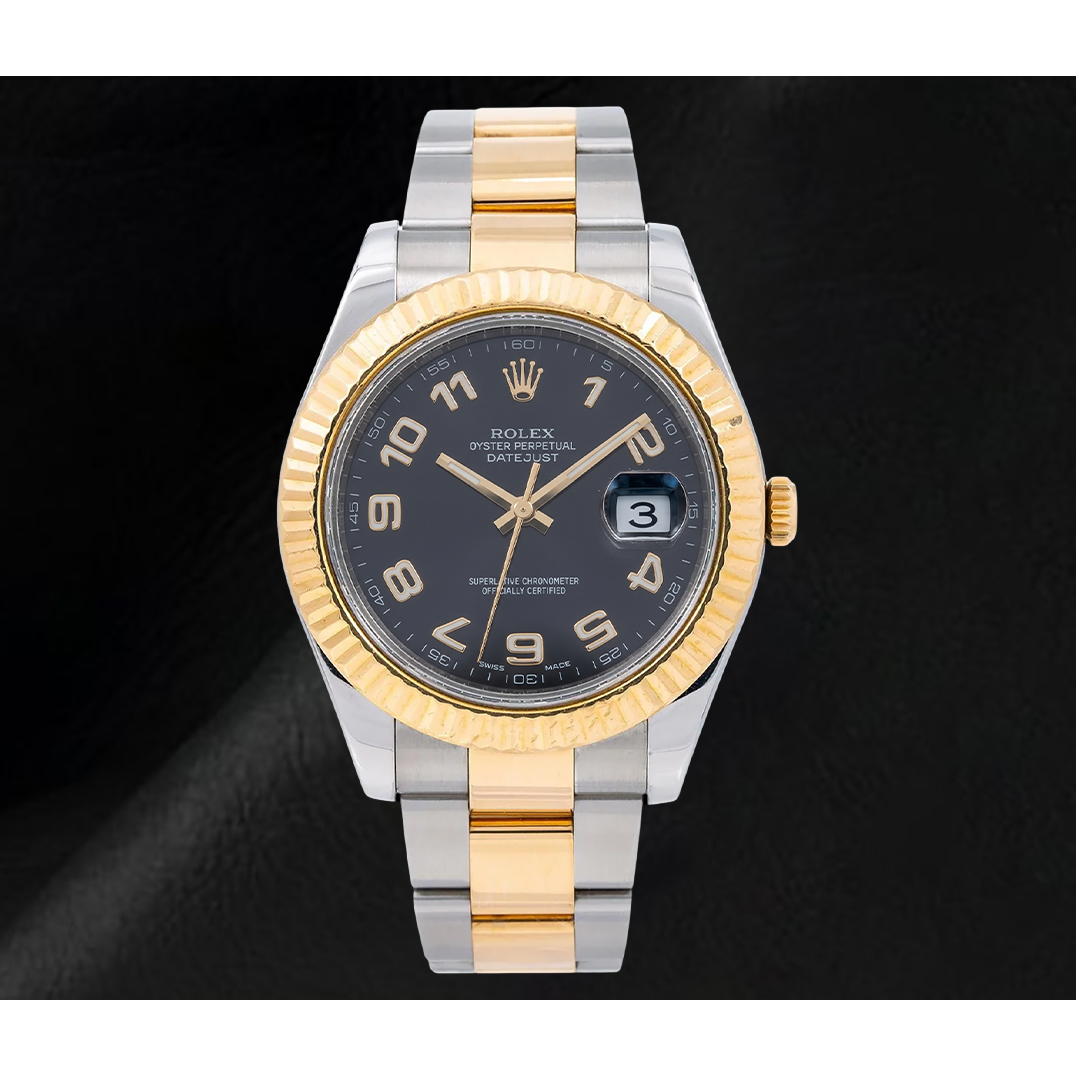 Rolex Datejust 116333 41 mm Bicolor-Uhr mit schwarzem arabischem Zifferblatt