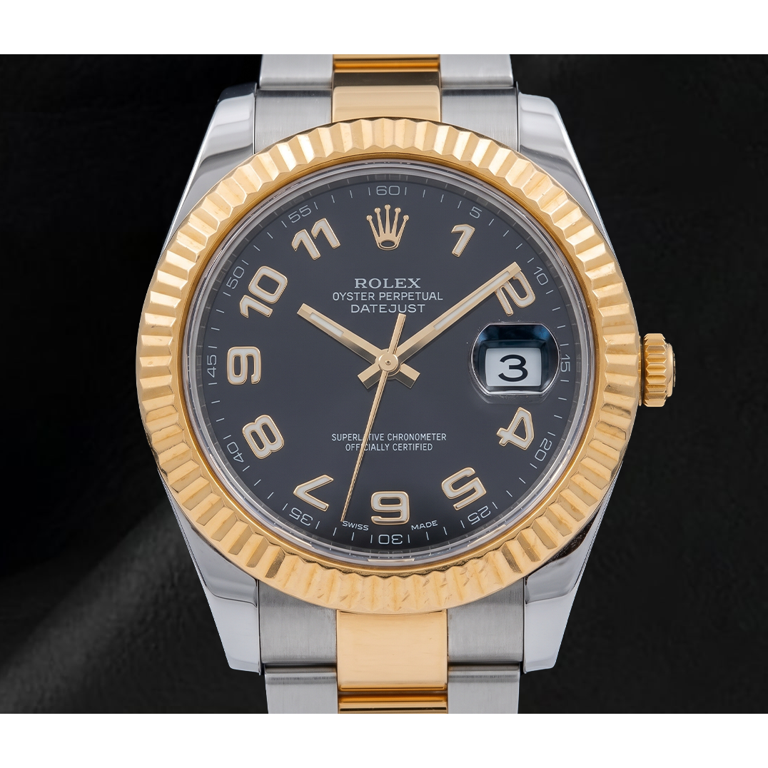 Rolex Datejust 116333 41 mm Bicolor-Uhr mit schwarzem arabischem Zifferblatt