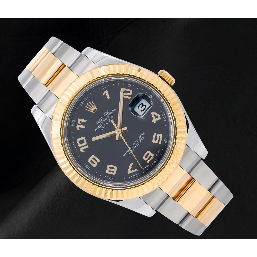 Rolex Datejust 116333 41 mm Bicolor-Uhr mit schwarzem arabischem Zifferblatt