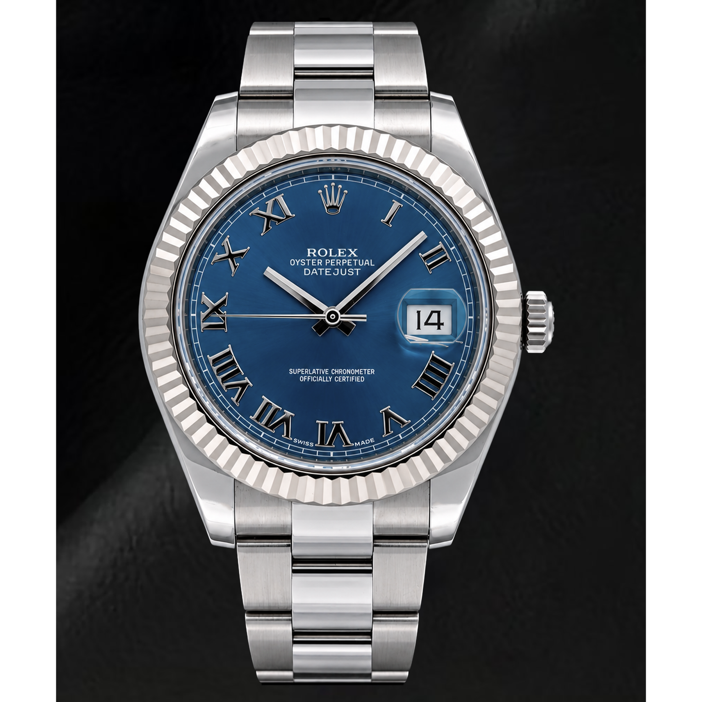 Rolex Datejust 116334 41 mm Uhr aus Gold und Edelstahl mit blauem römischen Zifferblatt