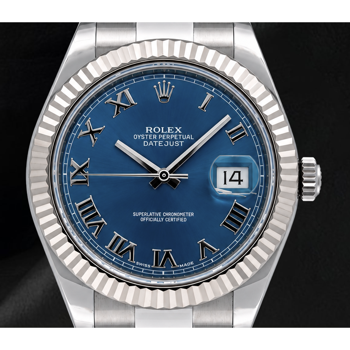 Rolex Datejust 116334 41 mm Uhr aus Gold und Edelstahl mit blauem römischen Zifferblatt