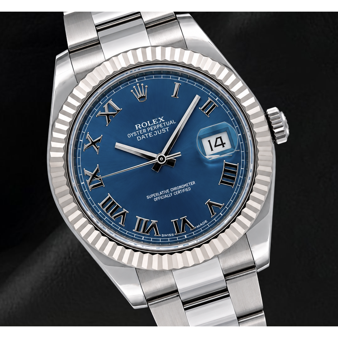 Rolex Datejust 116334 41 mm Uhr aus Gold und Edelstahl mit blauem römischen Zifferblatt