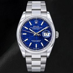 Rolex Datejust 126200 36 mm Edelstahl-Uhr mit blauem Motiv-Leuchtzifferblatt