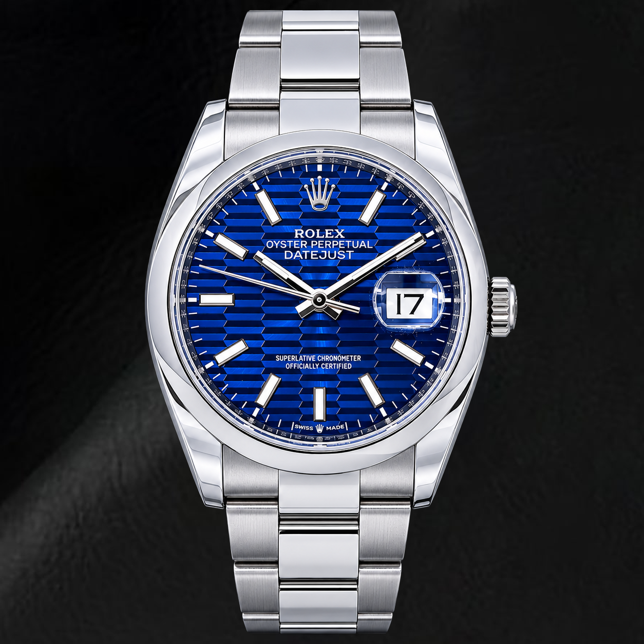 Rolex Datejust 126200 36 mm Edelstahl-Uhr mit blauem Motiv-Leuchtzifferblatt