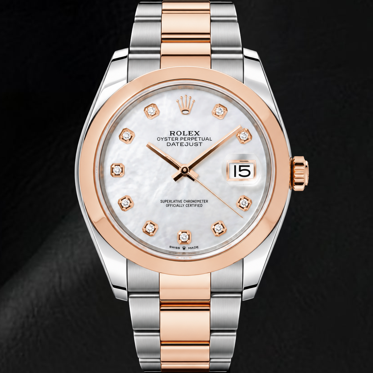 Rolex Datejust 126301 41 mm Bicolor-Uhr mit weißem Perlmutt-Diamantzifferblatt
