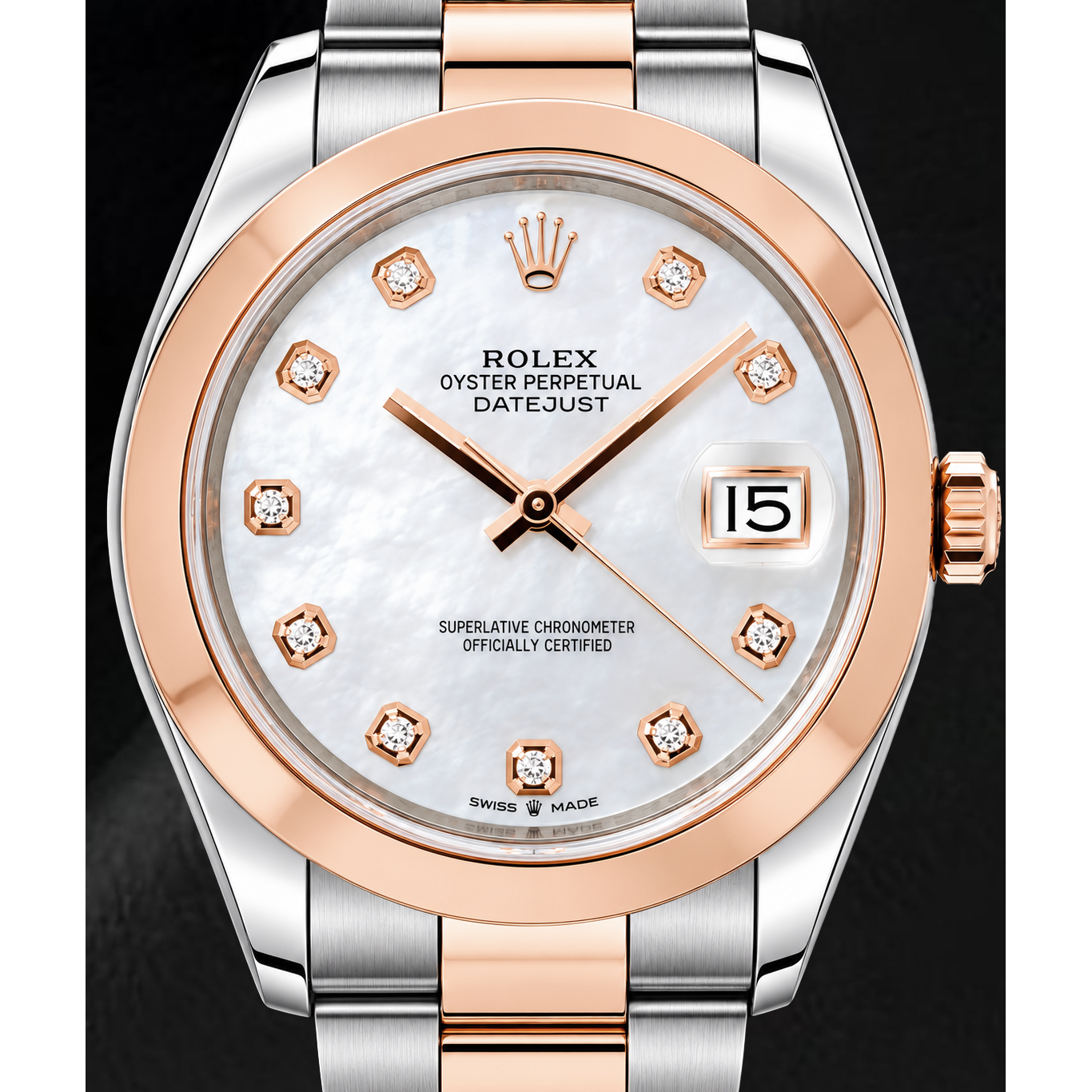 Rolex Datejust 126301 41 mm Bicolor-Uhr mit weißem Perlmutt-Diamantzifferblatt