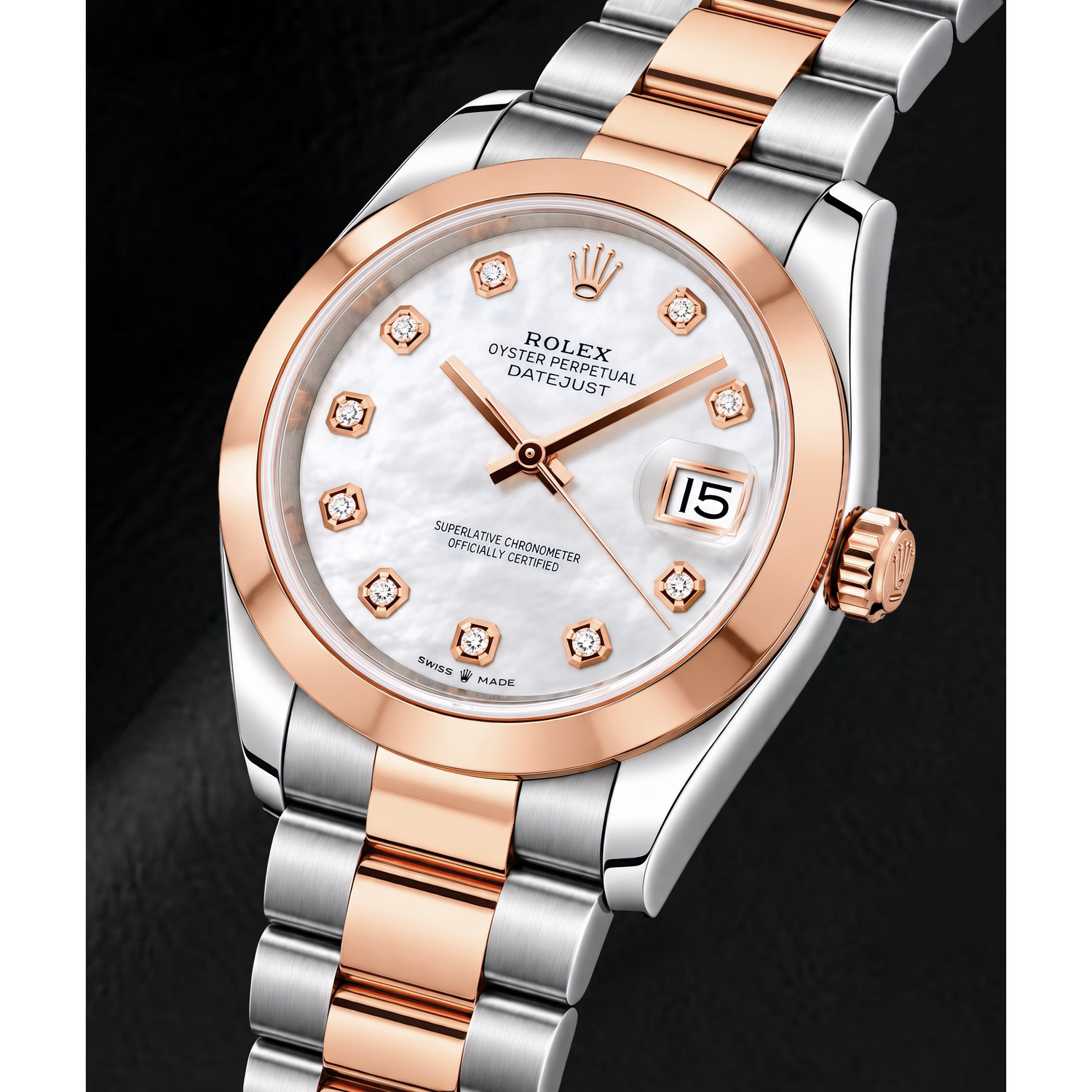Rolex Datejust 126301 41 mm Bicolor-Uhr mit weißem Perlmutt-Diamantzifferblatt