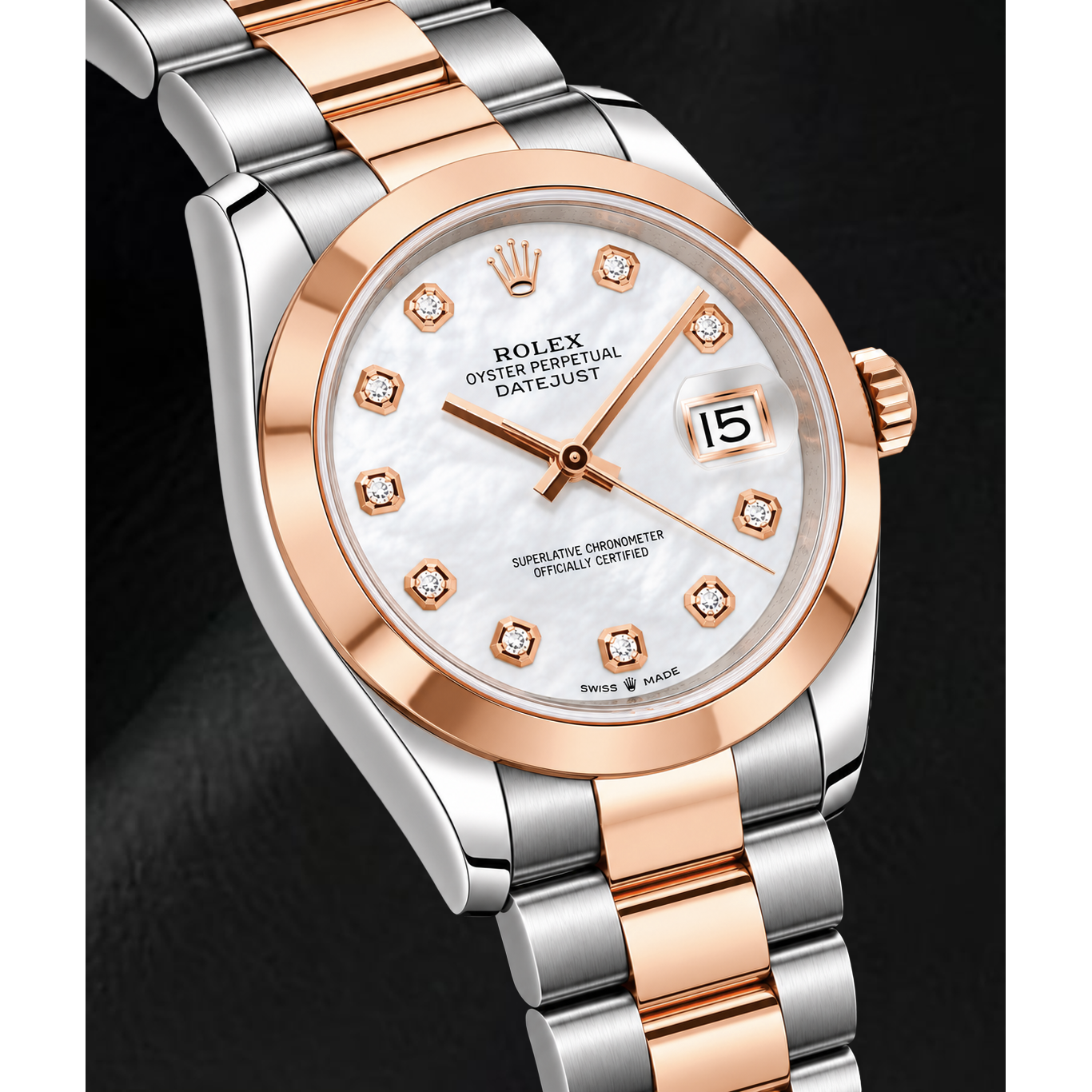 Rolex Datejust 126301 41 mm Bicolor-Uhr mit weißem Perlmutt-Diamantzifferblatt