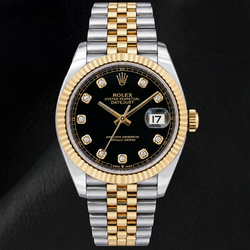 Rolex Datejust 126333 41 mm Bicolor-Uhr mit schwarzem Diamantzifferblatt